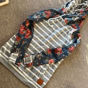 Floral and stripe & double hoodie